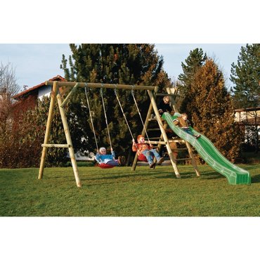 Rundholzkinderschaukel inkl. Rutsche 368 x 200 x 230 cm 