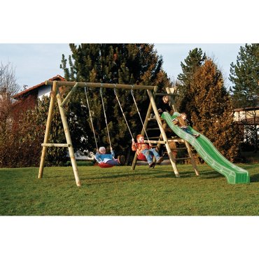 Rundholzkinderschaukel inkl. Rutsche 368 x 200 x 230 cm 